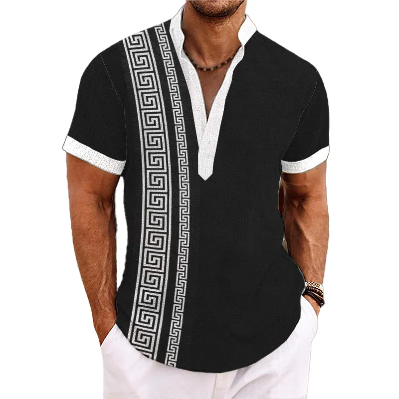 Men's Henley Collar Printed Short Sleeve Shirt 09828437YY