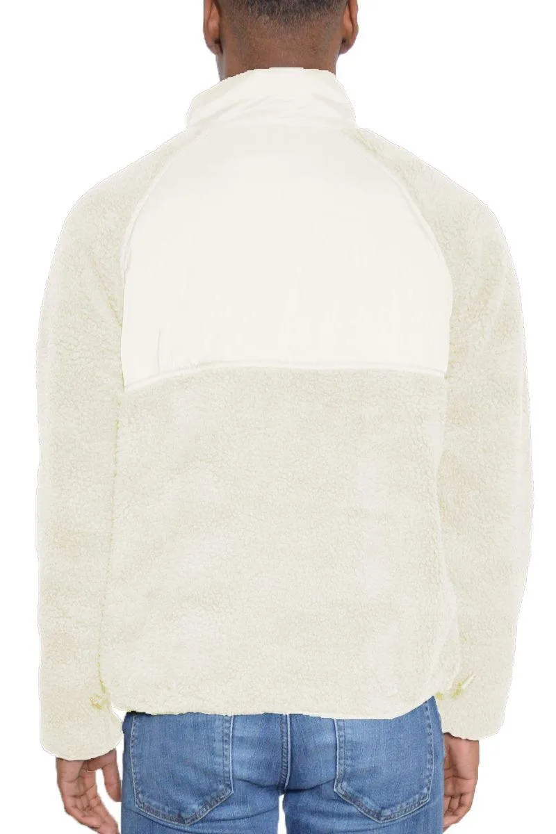 Mens Light White/Beige Sherpa Cut Out Fleece Jacket