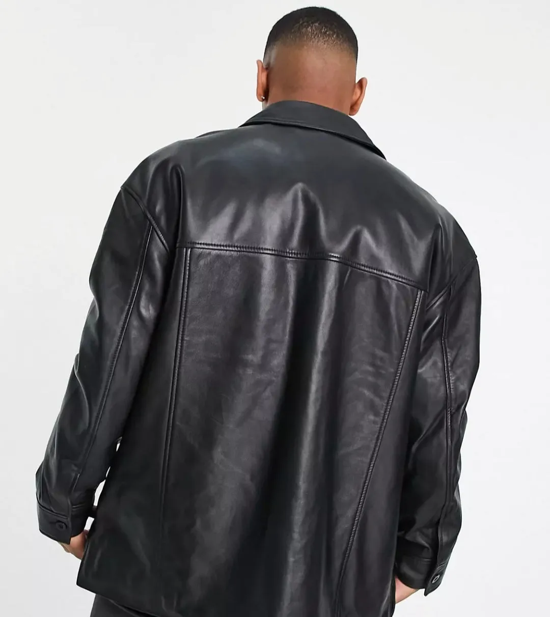 Men’s Oversized Black Trucker Leather Shirt