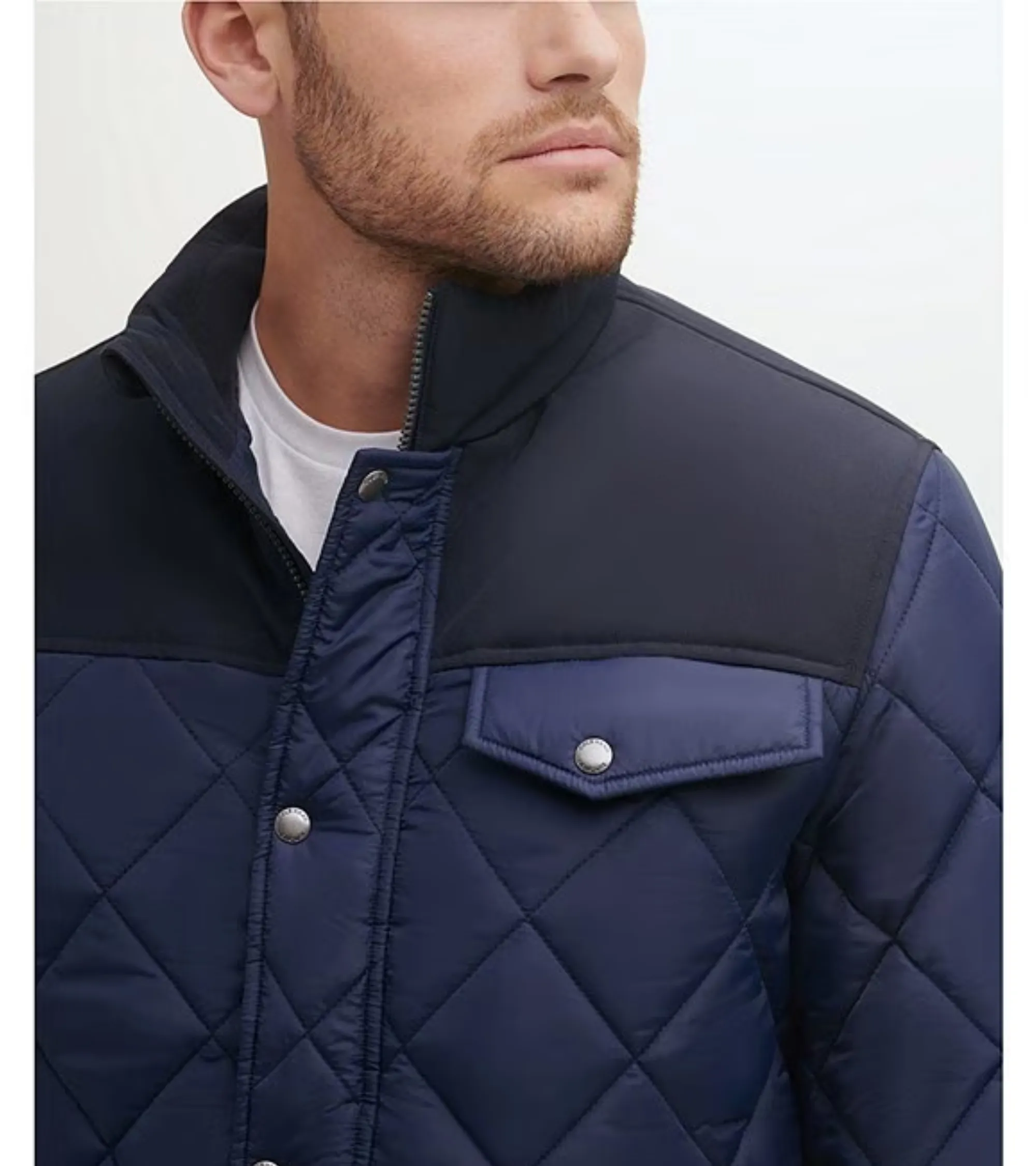 Men's Tonal-Mixed-Media Sherpa Lined Quilted Jacket