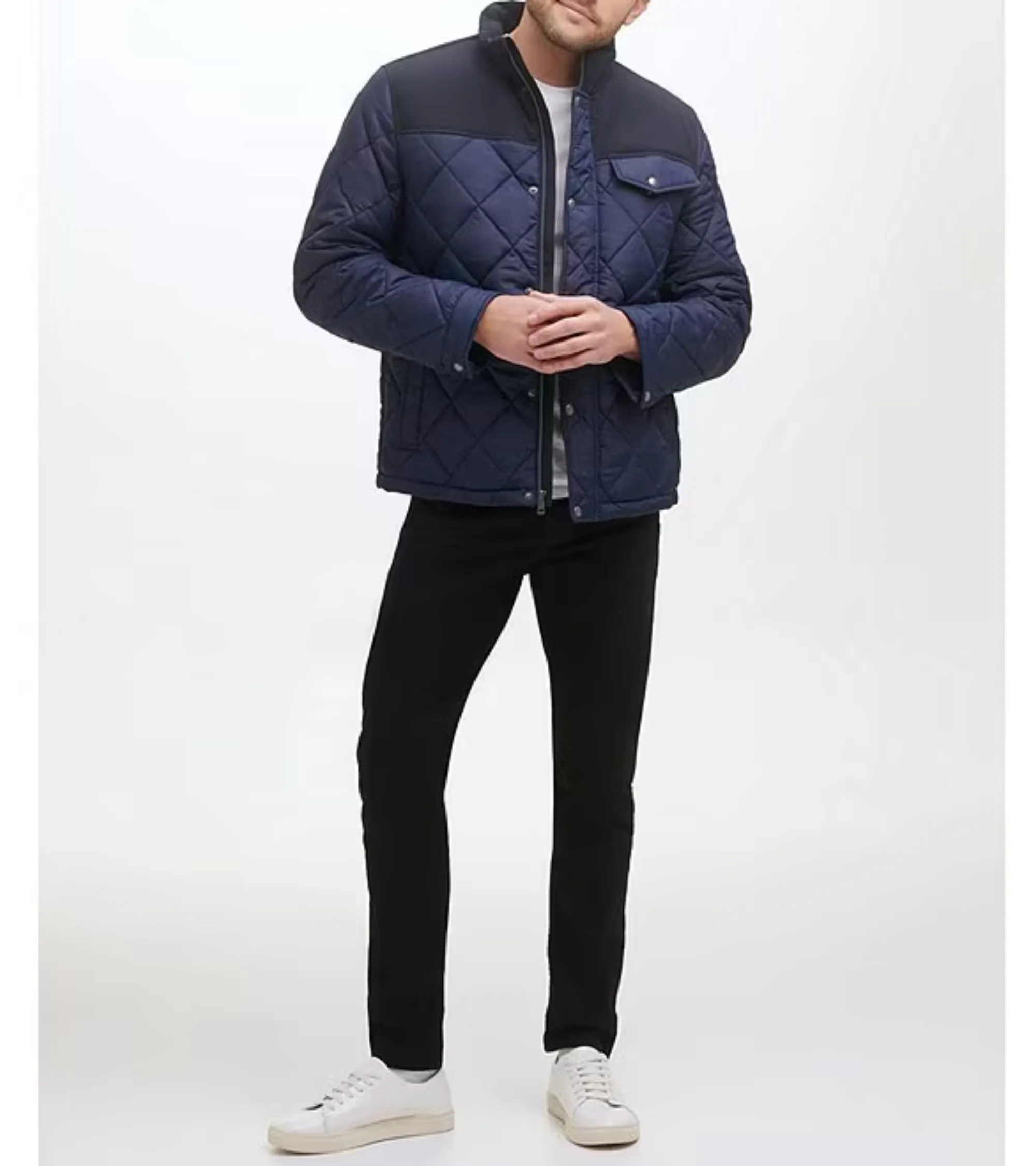 Men's Tonal-Mixed-Media Sherpa Lined Quilted Jacket