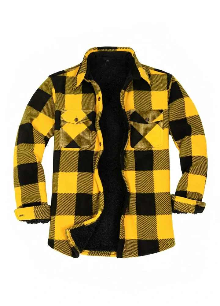 Men's Warm Sherpa Lined Plaid Shirt Jacket (Sherpa Lined Throughout)