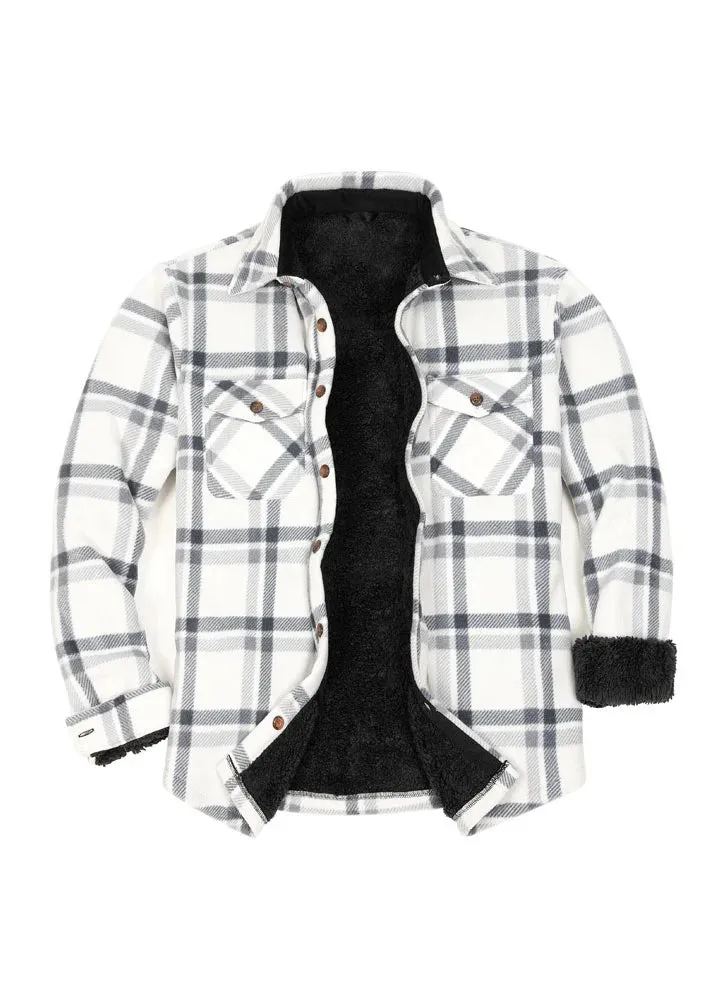 Men's Warm Sherpa Lined Plaid Shirt Jacket (Sherpa Lined Throughout)