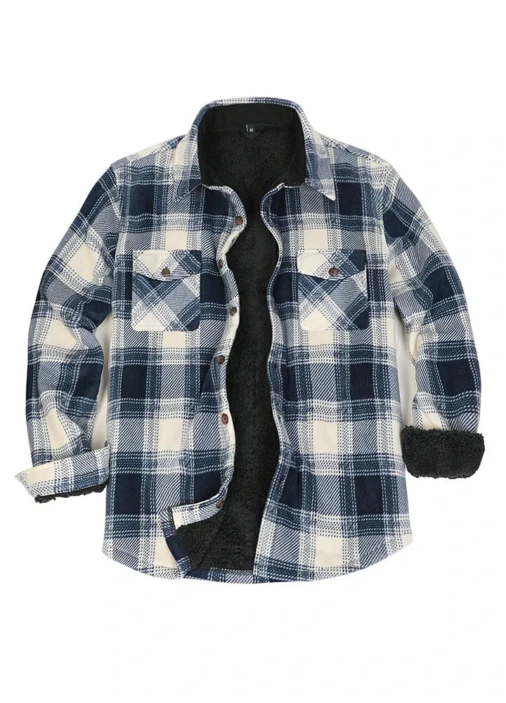 Men's Warm Sherpa Lined Plaid Shirt Jacket (Sherpa Lined Throughout)