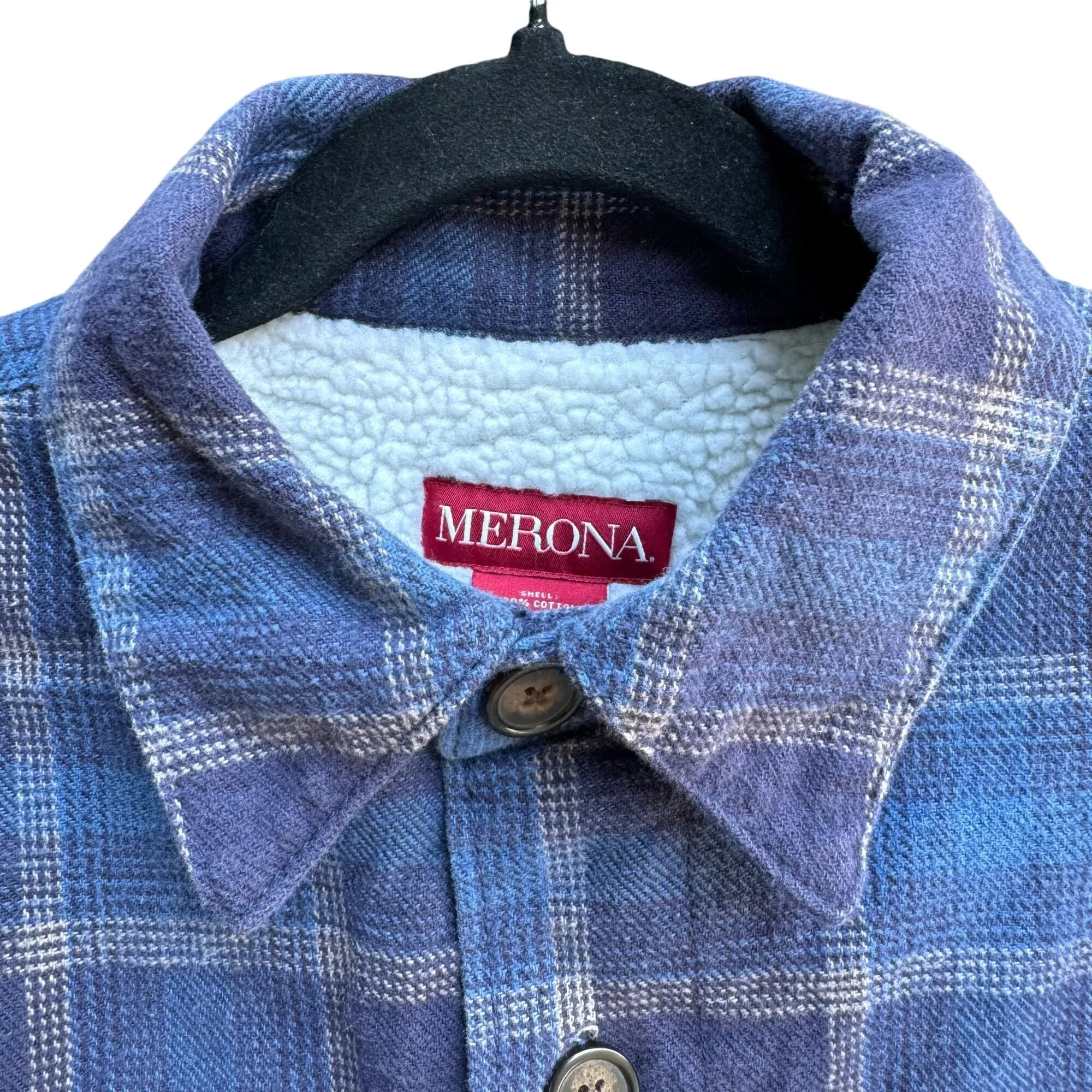 Merona Mens Blue Plaid Long Sleeve Button-Down Quilted Insulated Jacket – Small