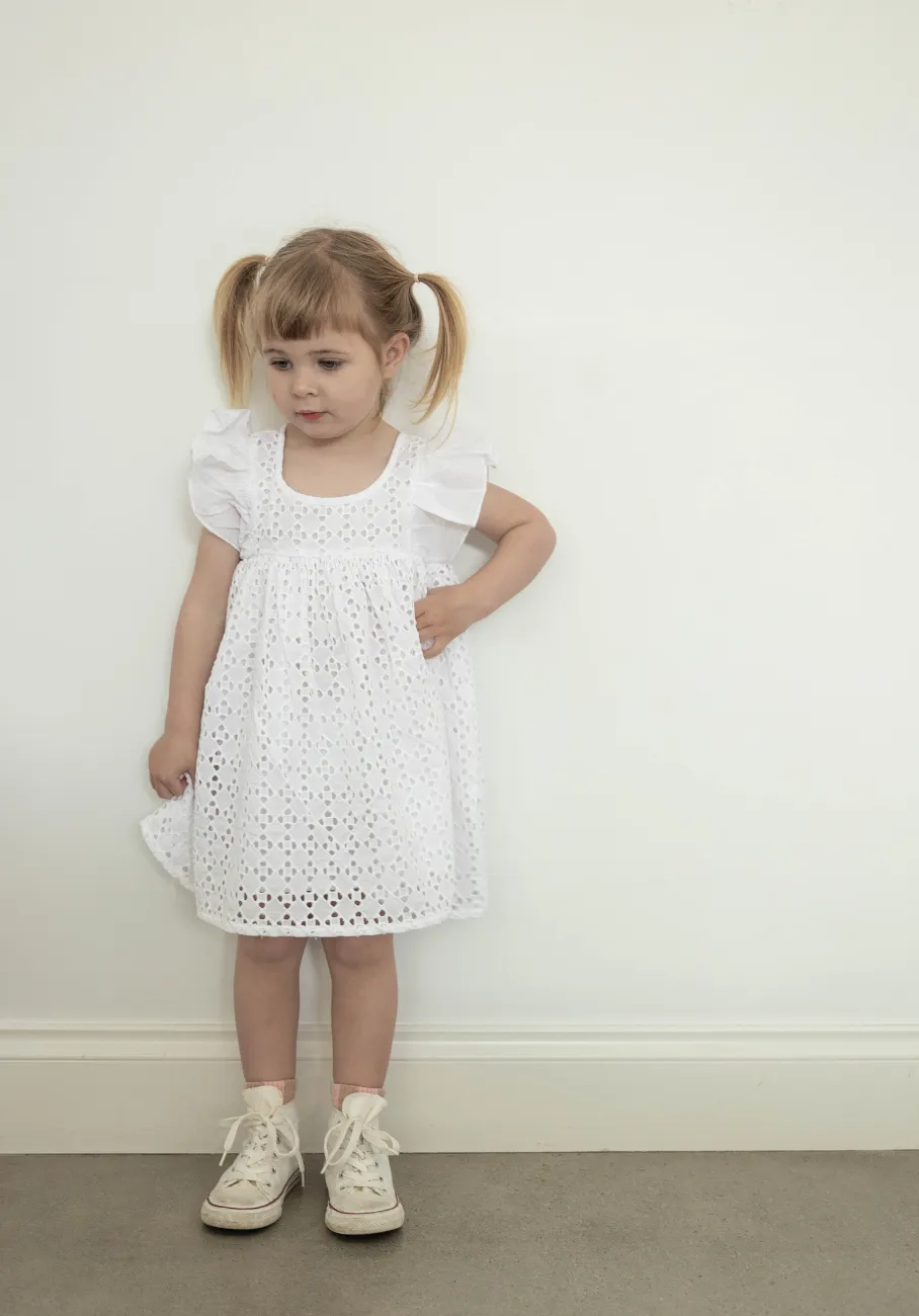 Miann & Co Kids - Flutter Shoulder Dress - Shell Broderie