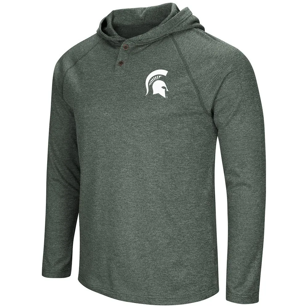 Michigan State Spartans Colosseum Green LS Hooded Henley T-Shirt