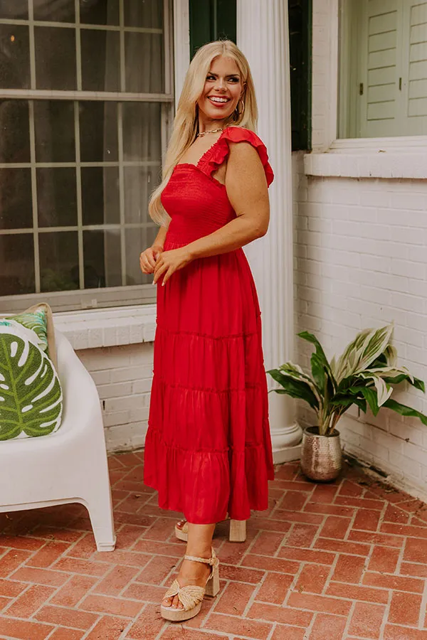 Napa Valley Retreat Smocked Midi In Red Curves