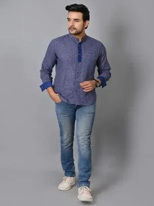 Navy Blue Khadi Soft Check Men Shirt