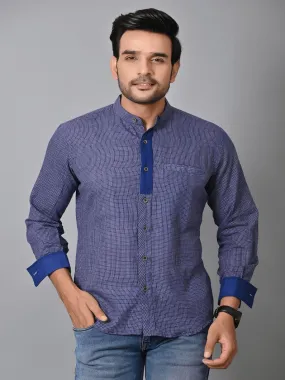 Navy Blue Khadi Soft Check Men Shirt