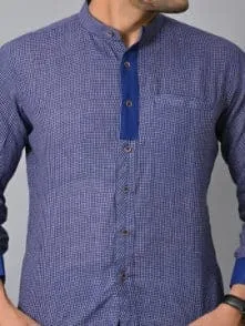 Navy Blue Khadi Soft Check Men Shirt