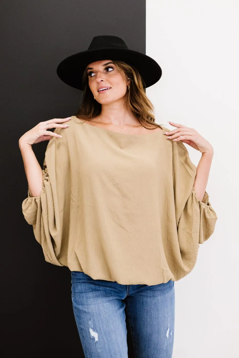 ODDI Blow Me Away Full Size Run Balloon Sleeve Blouse