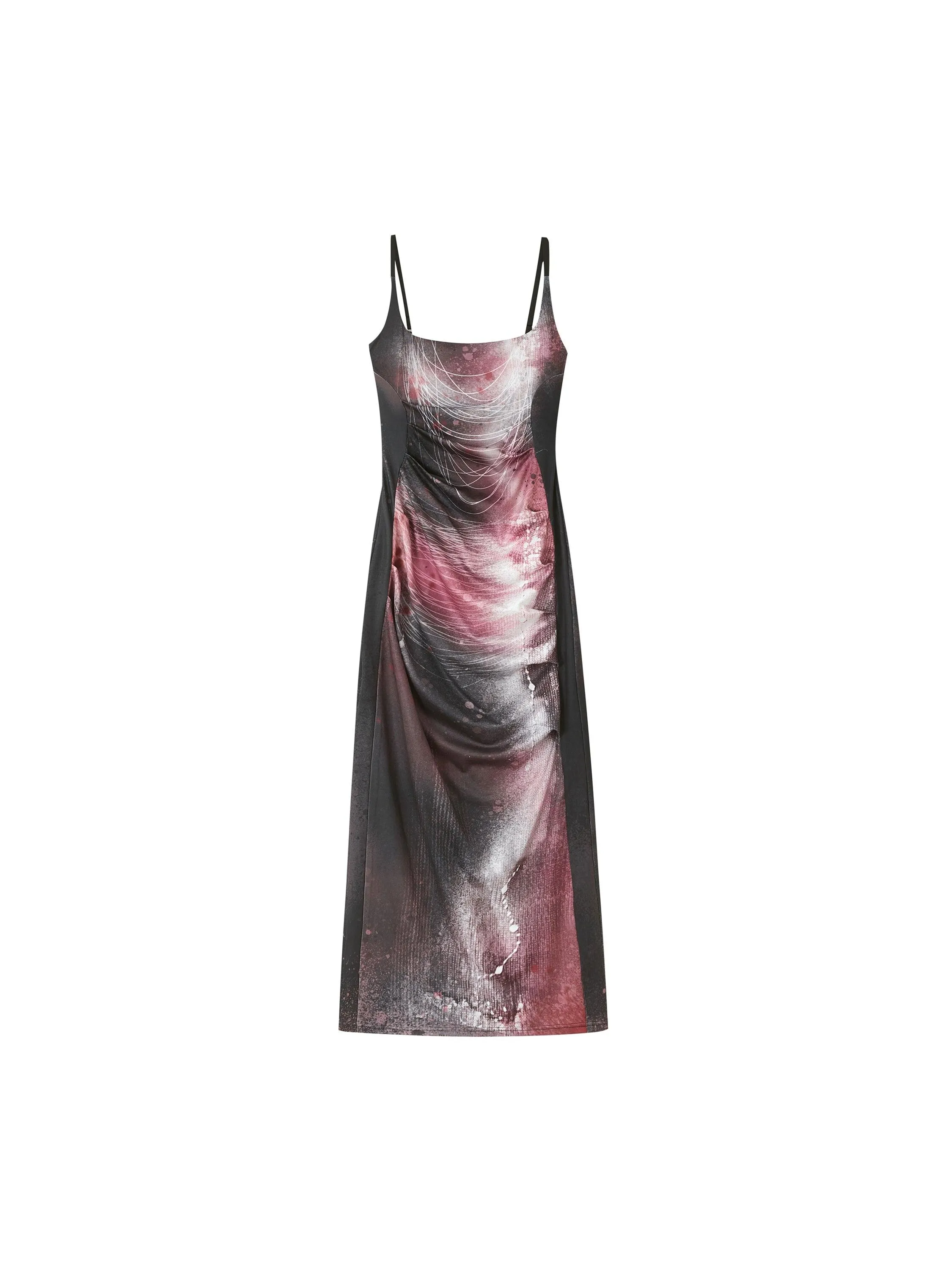 Of Akiva Elegant Satin Slip Dress - Women'S Spaghetti Strap Midi Gown With Abstract Print And Ruched Detail