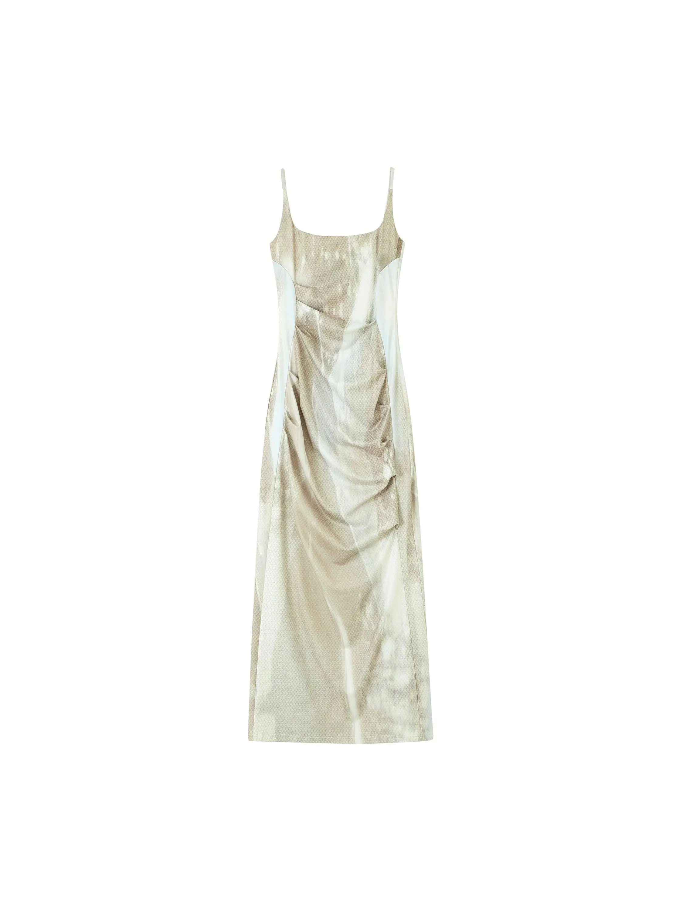 Of Akiva Elegant Satin Slip Dress - Women'S Spaghetti Strap Midi Gown With Abstract Print And Ruched Detail