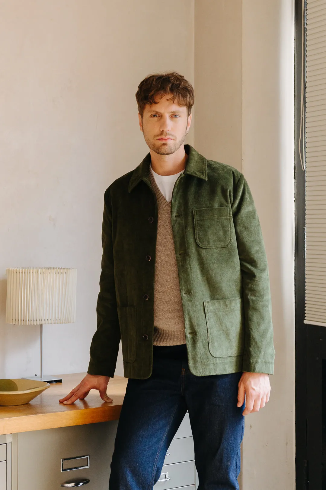 Olive Cotton Pincord Chore Jacket