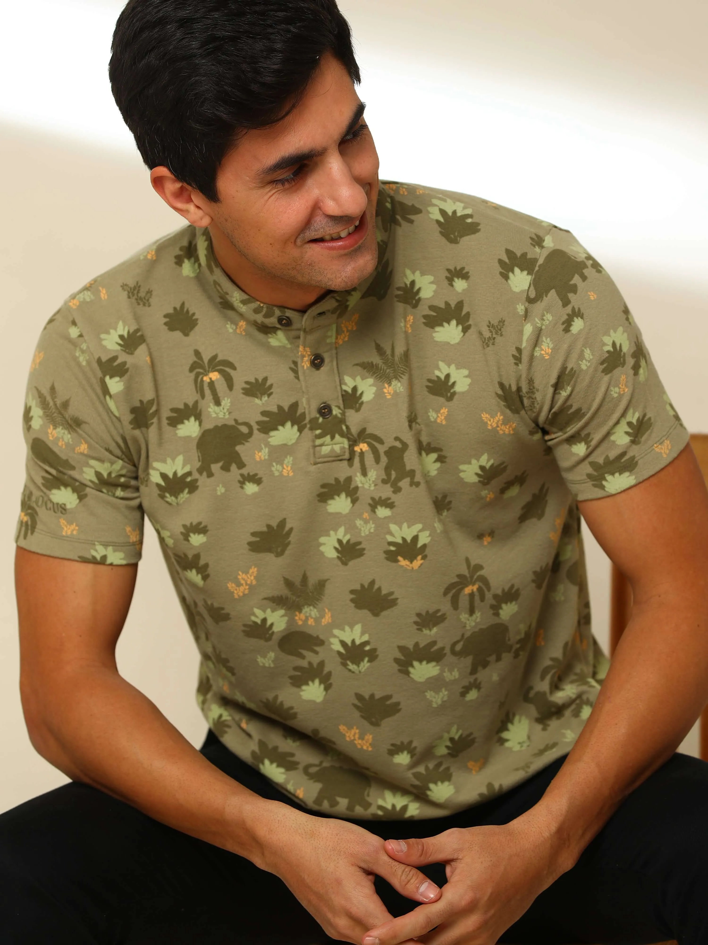 Olive Jungle Safari Henley T Shirt