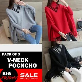 PACK OF 3 V-NECK PONCHO