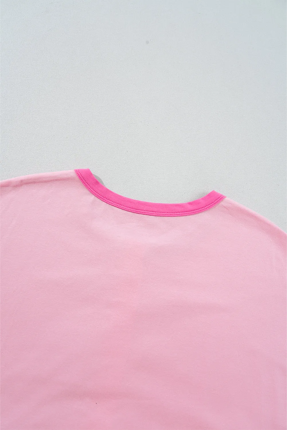 Pink Colorblock Half Button Henley