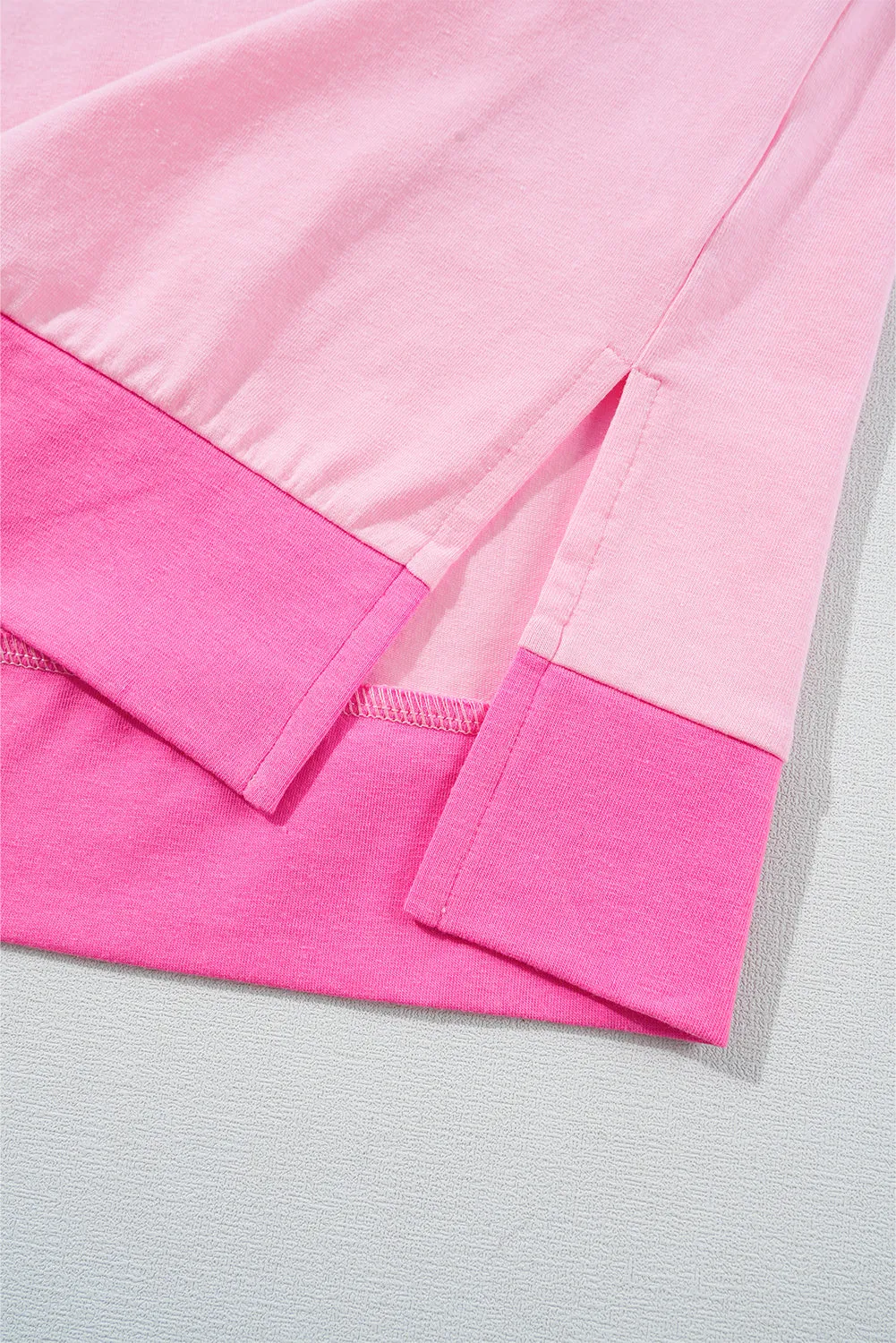 Pink Colorblock Half Button Henley