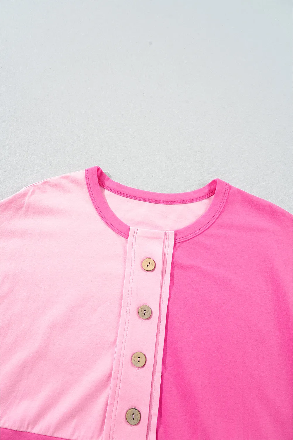 Pink Colorblock Half Button Henley