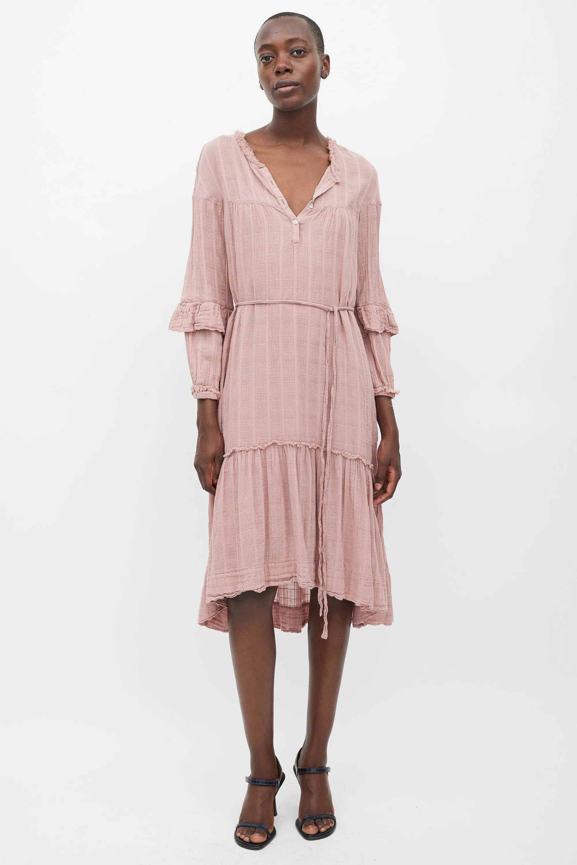 Pink Tiered Tie Waist Dress