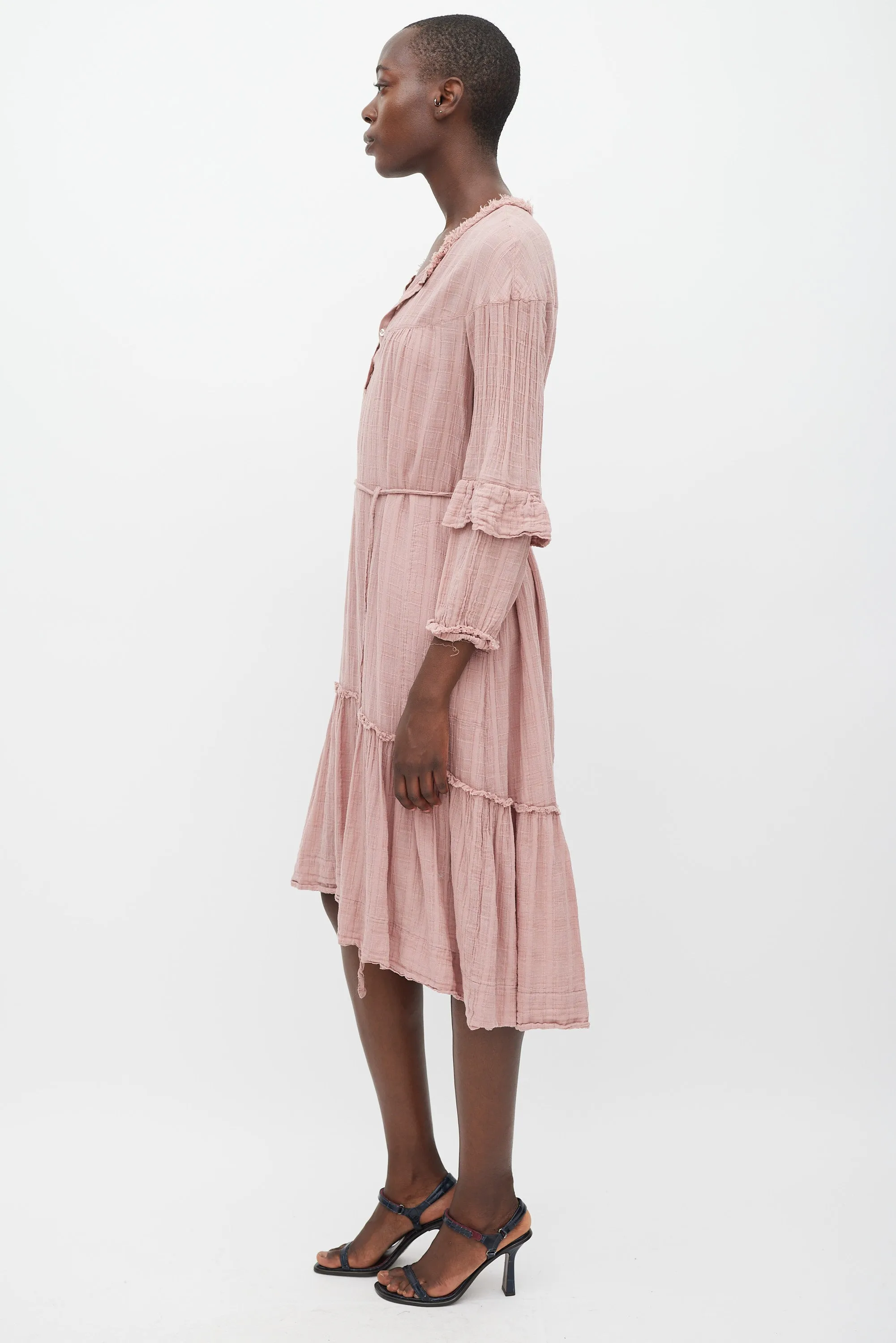 Pink Tiered Tie Waist Dress