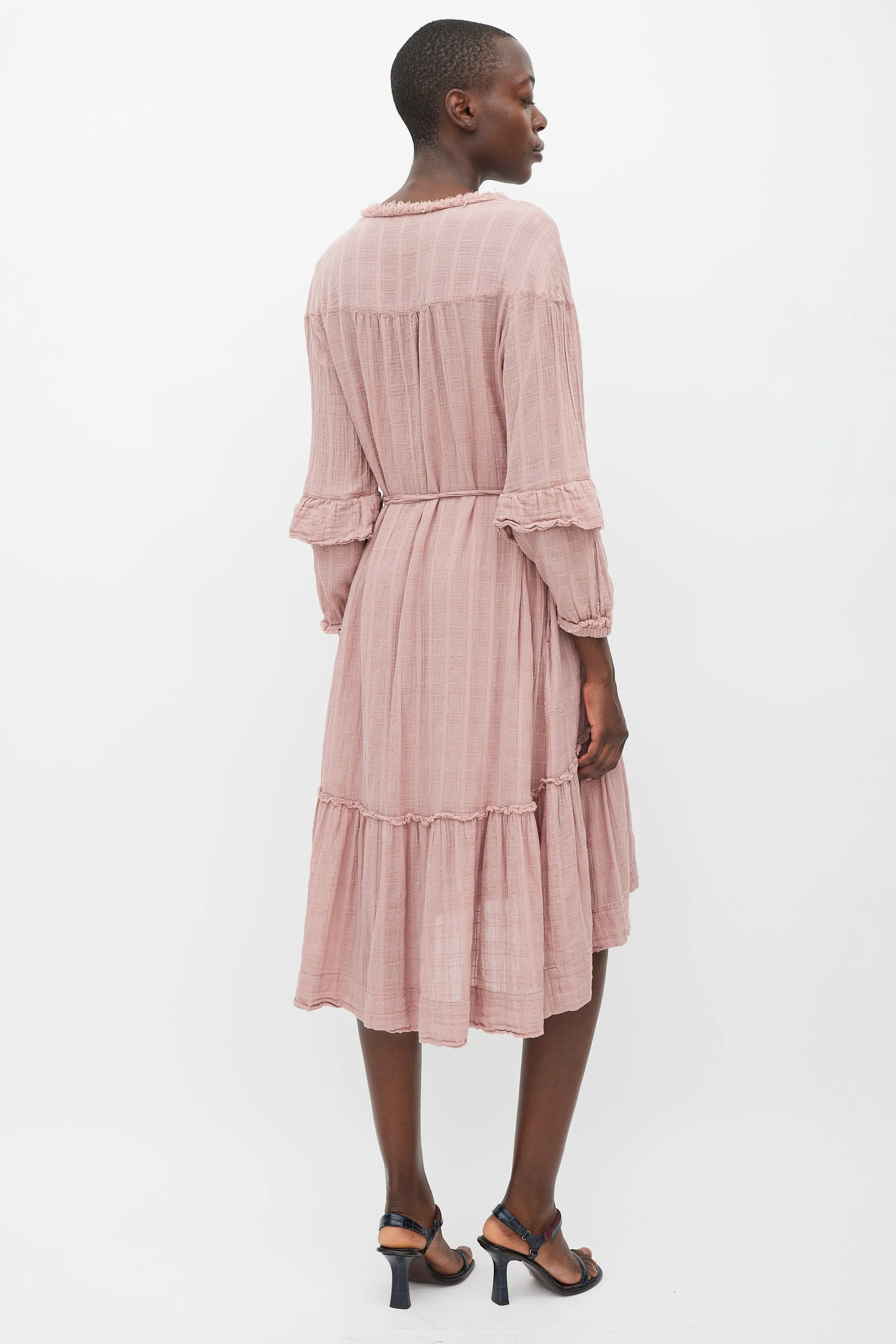 Pink Tiered Tie Waist Dress