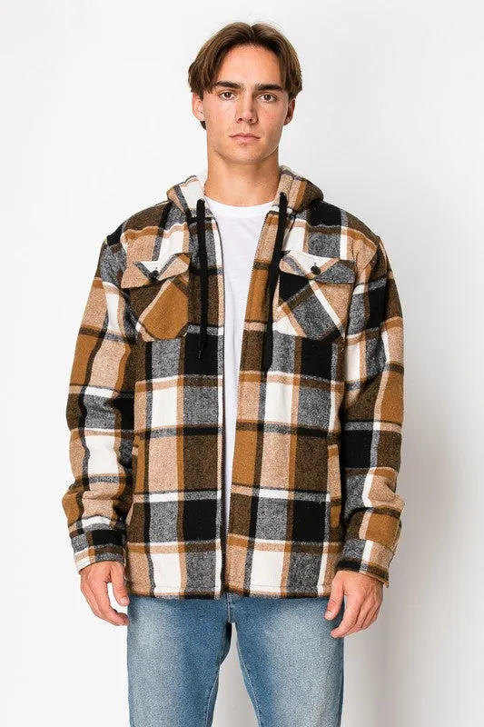 Plaid Sherpa Pocket Hooded Jacket