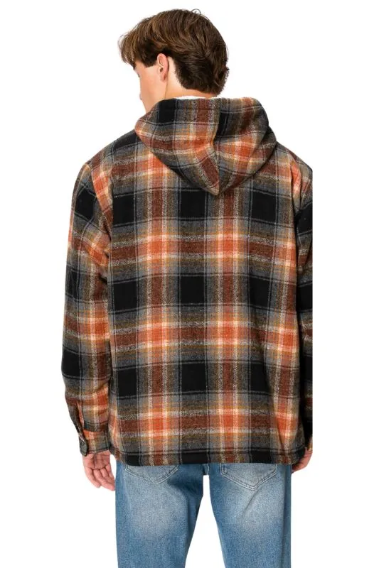 Plaid Sherpa Pocket Hooded Jacket