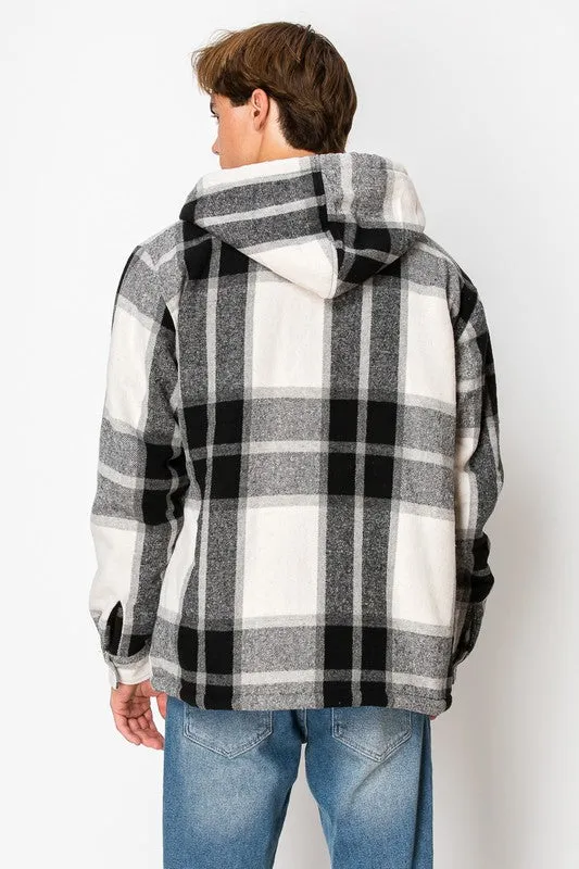 Plaid Sherpa Pocket Hooded Jacket