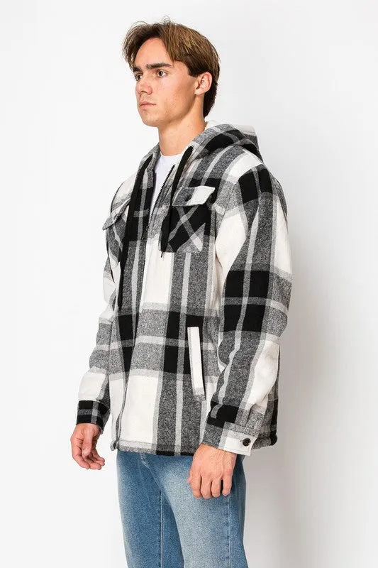 Plaid Sherpa Pocket Hooded Jacket