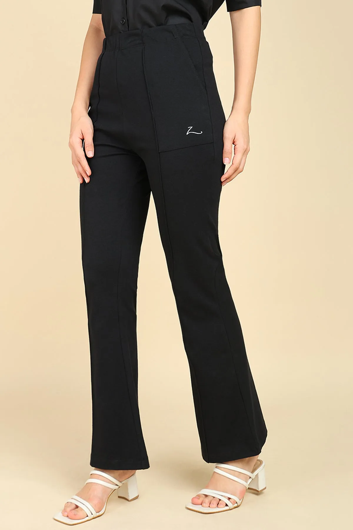 Pleated Cotton Black Maternity Pants (Pregnancy & Postpartum)