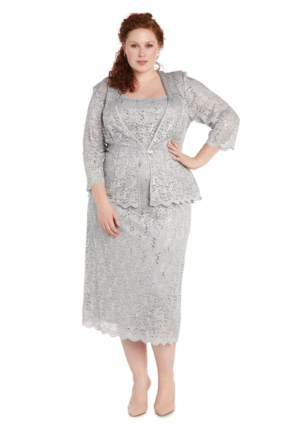 Plus Size Women Sleeveless Lace Dress and Jacket