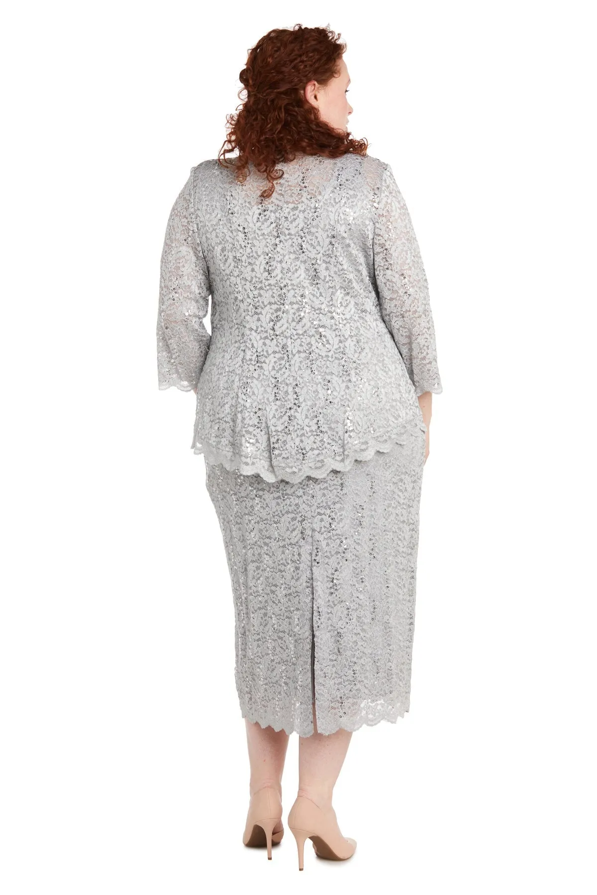 Plus Size Women Sleeveless Lace Dress and Jacket