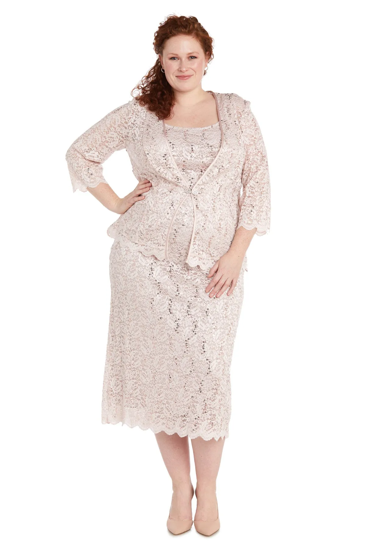 Plus Size Women Sleeveless Lace Dress and Jacket