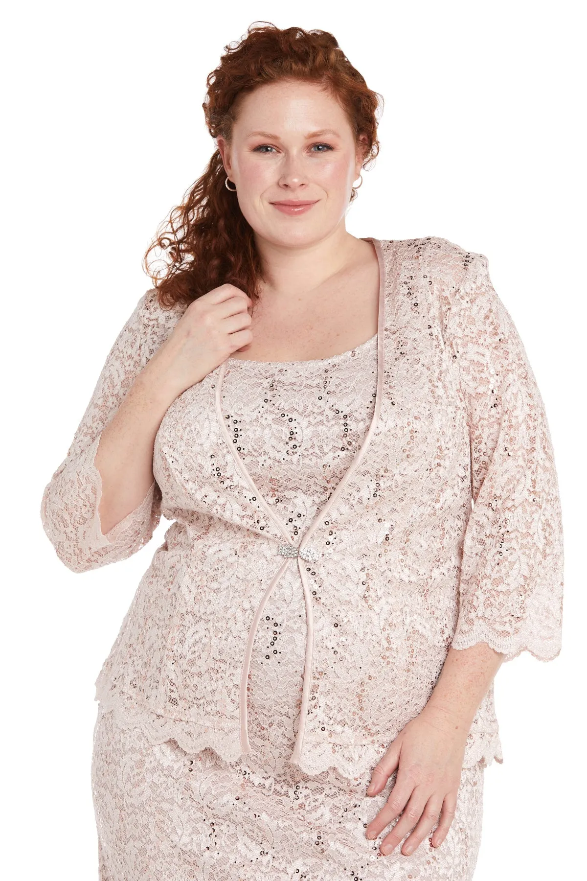 Plus Size Women Sleeveless Lace Dress and Jacket