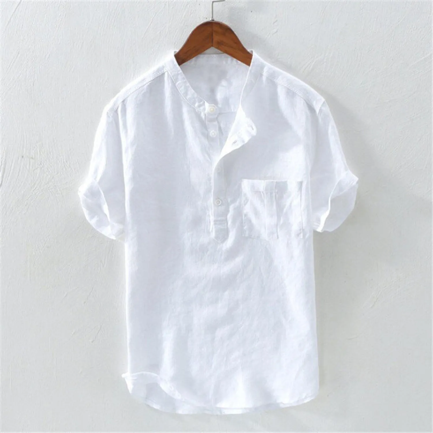 Pure Linen Short Sleeve Unisex Shirt - Breathable, Casual, All-Season