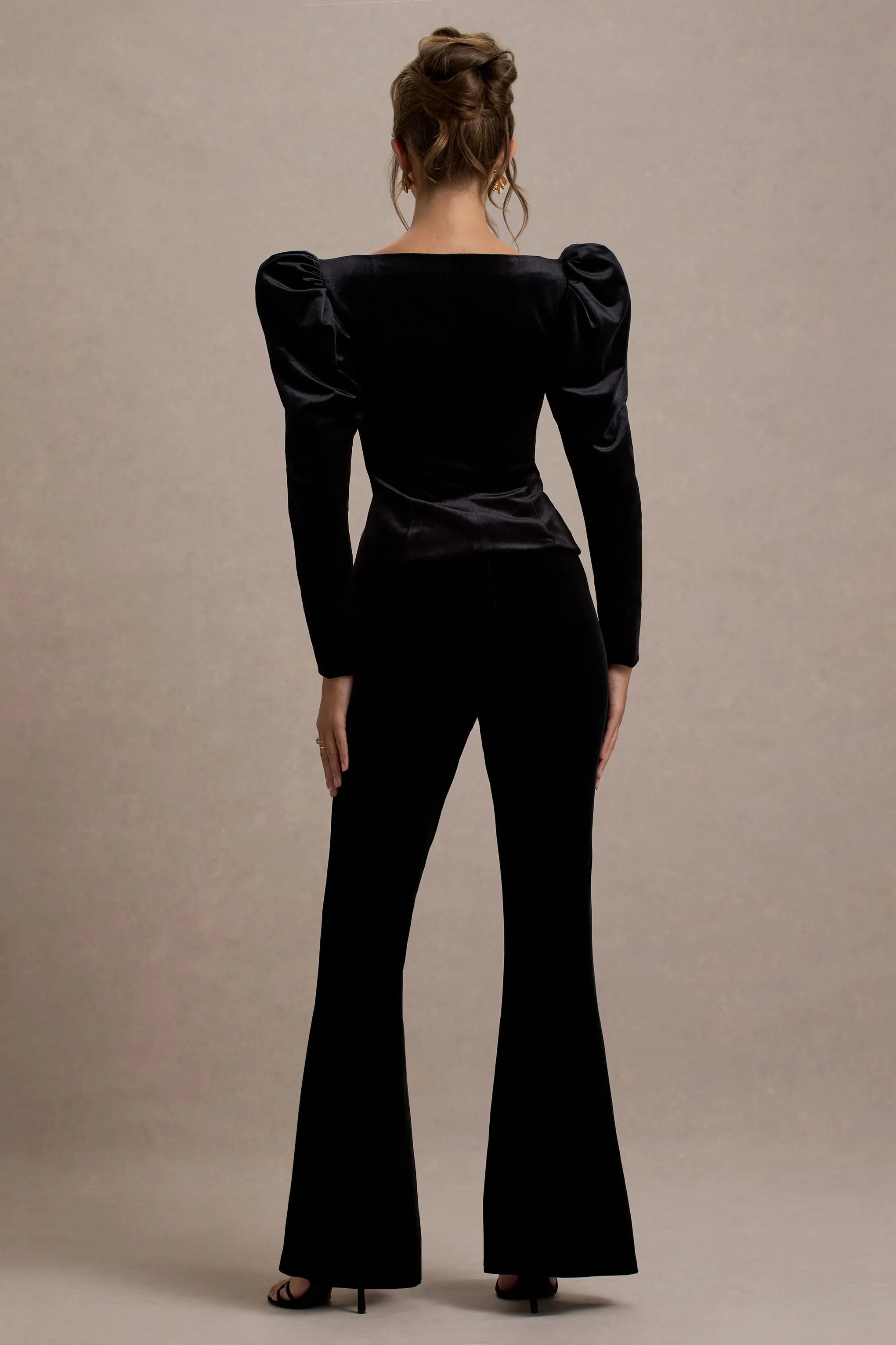 Ramie | Black Velvet Flared-Leg Trousers