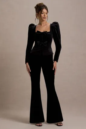 Ramie | Black Velvet Flared-Leg Trousers