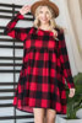 RED PLAID BABYDOLL DRESS