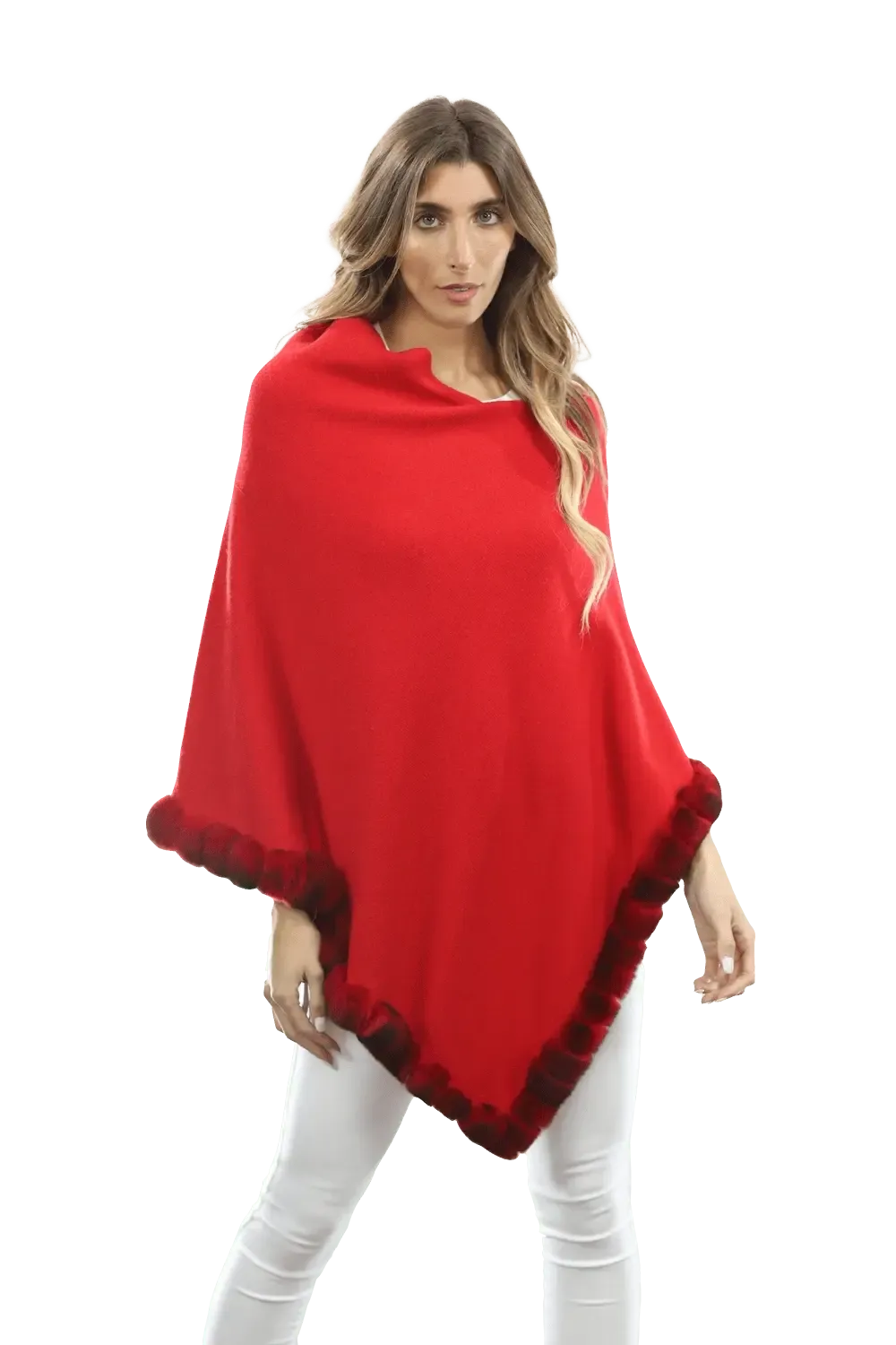 Red Poncho with Rex Rabbit Trim