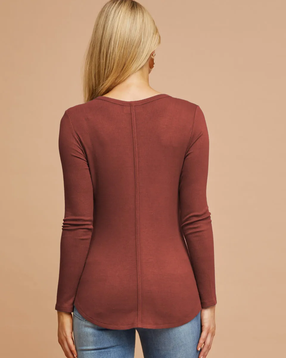 Rib Henley Nursing Top - Rose Dust