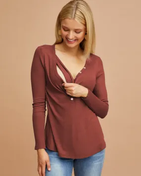 Rib Henley Nursing Top - Rose Dust