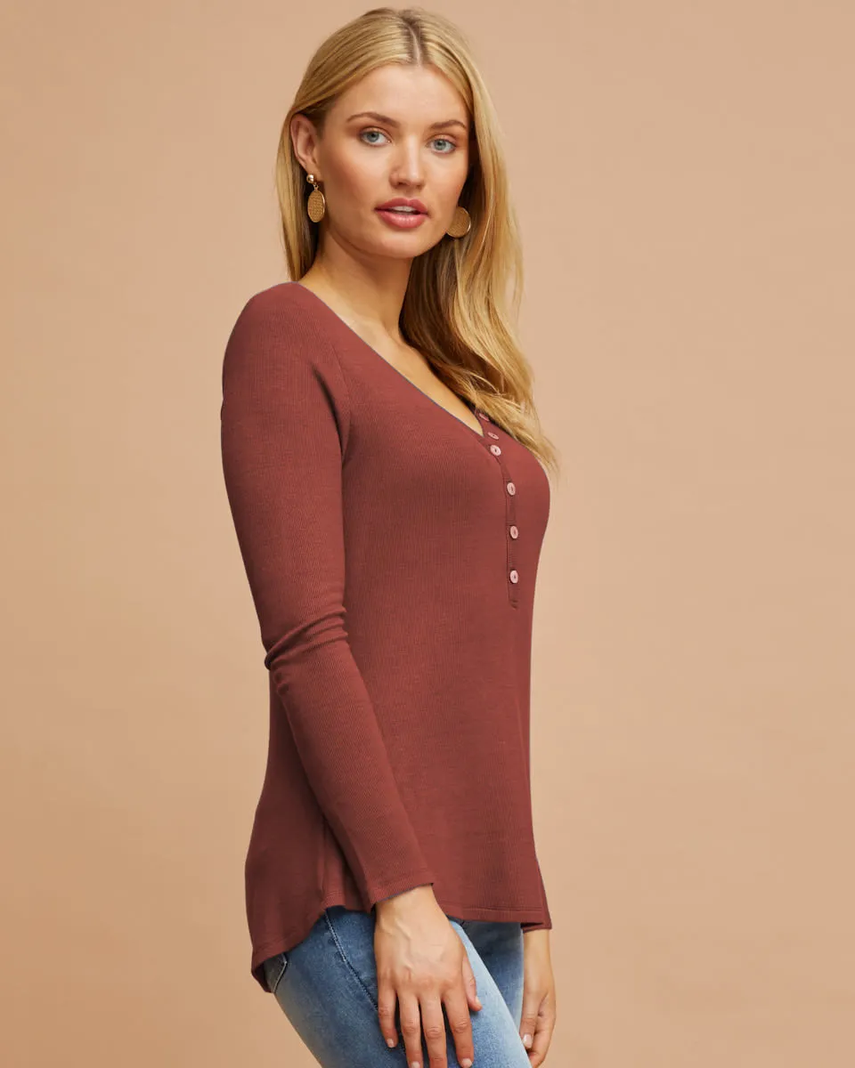 Rib Henley Nursing Top - Rose Dust