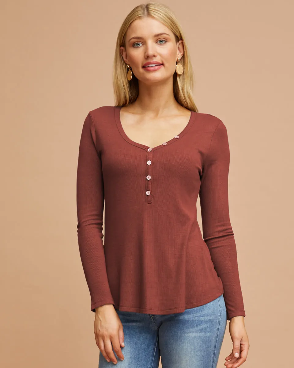 Rib Henley Nursing Top - Rose Dust