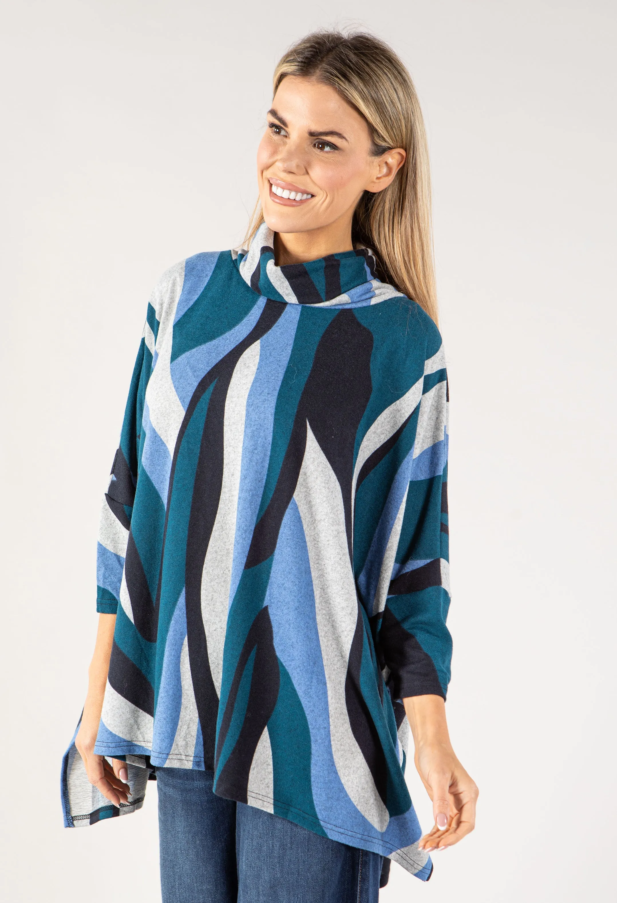 Roll Neck Knit Poncho Style Top