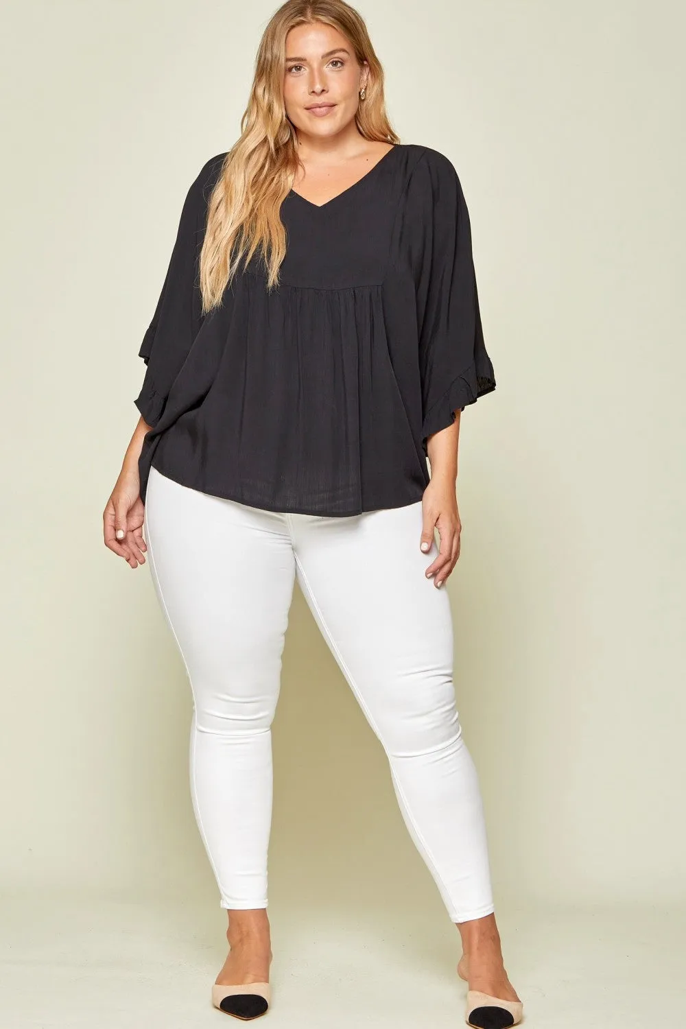 Ruffle Sleeve Top, Black