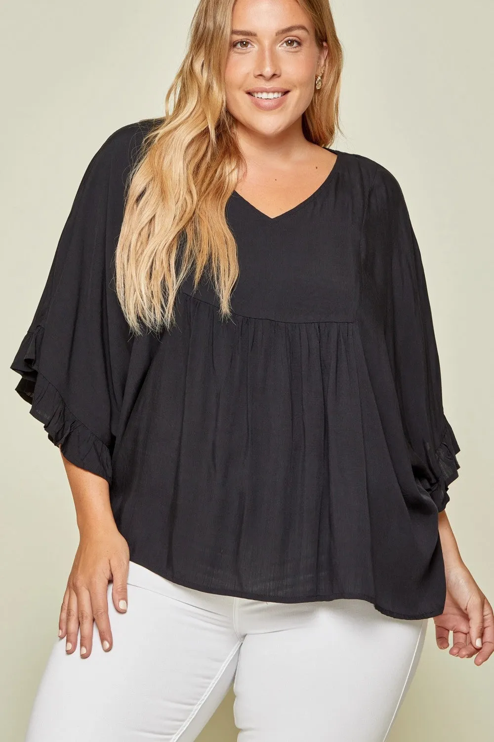 Ruffle Sleeve Top, Black