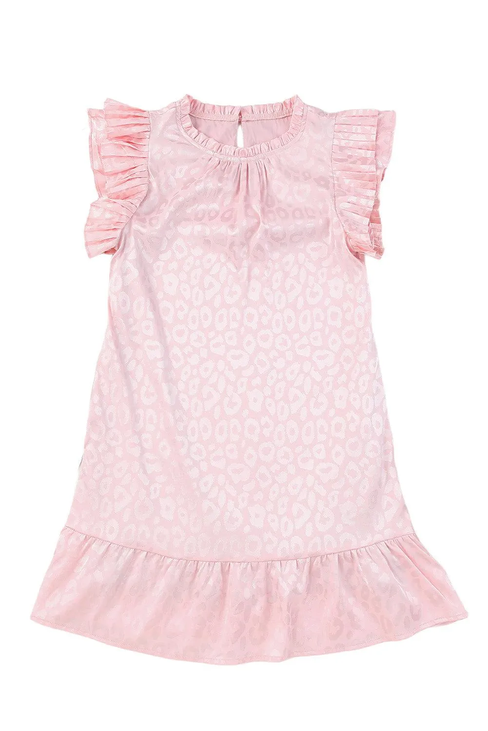 Ruffled Satin Blush Leopard Mini Dress