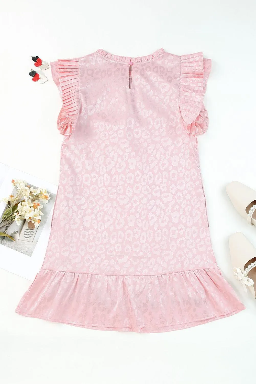 Ruffled Satin Blush Leopard Mini Dress